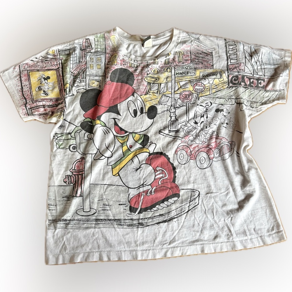 Vintage Disney Mickey Mouse Allover Print Tee Single Stitch Hem